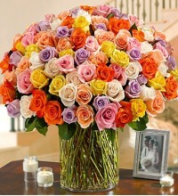 100 Premium Long Stem Multicolored Roses in a Vase