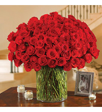100 Premium Red Roses in a Vase