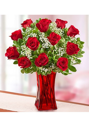 Blooming Love Premium Red Roses in Red Vase