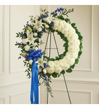 Blue andamp White Standing Wreath