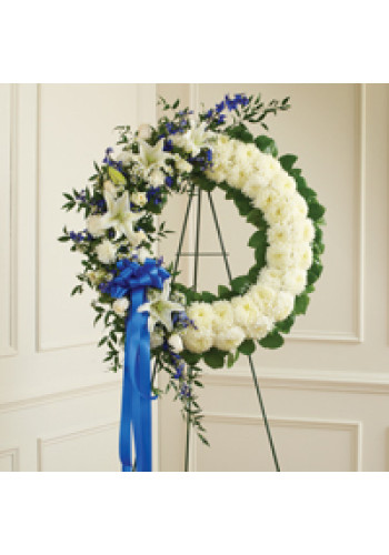 Blue andamp White Standing Wreath