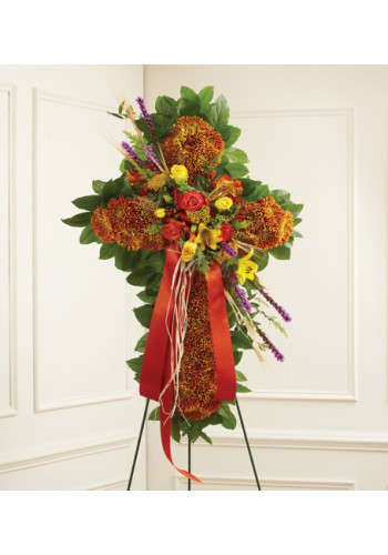 Mixed Flower Standing Cross in Fall Colors