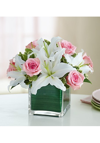 Modern Embrace Pink Rose andamp Lily Cube