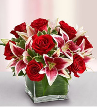 Modern Embraceâ„¢ Red Rose and Lily Cube