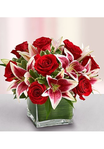 Modern Embraceâ„¢ Red Rose and Lily Cube