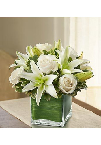 Modern Embraceâ„¢ White Rose and Lily Cube