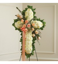 Peach, Orange andamp White Standing Cross with Peach Rose Break