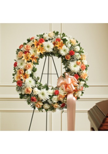 Peach, Orange andamp White Standing Wreath