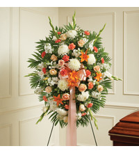 Peach, Orange andamp White Sympathy Standing Spray