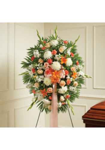Peach, Orange andamp White Sympathy Standing Spray