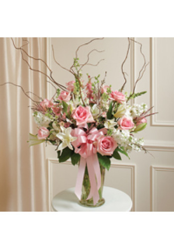Sympathy For The Pink andamp White Large Sympathy Vase Arrangement