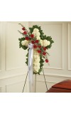 Red and White Standing Cross with Red Rose Break