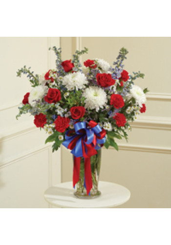 Sympathy For The Red, White andamp Blue Large Sympathy Vase Arrangement