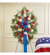 Red, White andamp Blue Sympathy Standing Spray