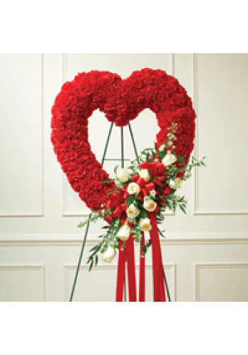 Red andamp White Standing Open Heart-Red Carnations - White Roses