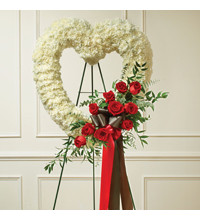 Red andamp White Standing Open Heart-White Carnations - Red Roses