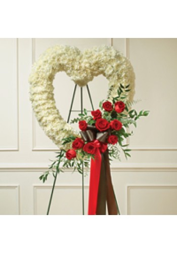 Red andamp White Standing Open Heart-White Carnations - Red Roses
