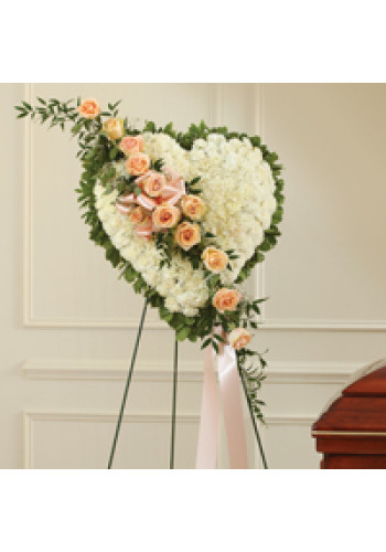 Solid White Standing Heart with Peach Rose Break