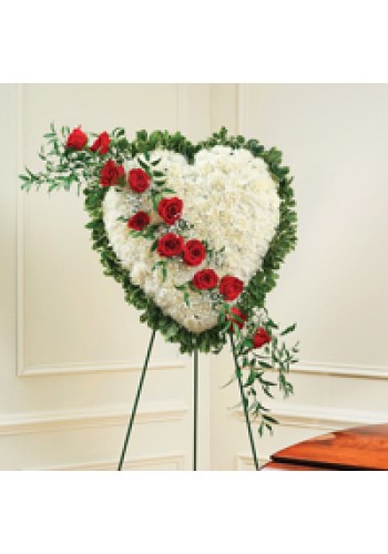 Solid White Standing Heart with Red Rose Break