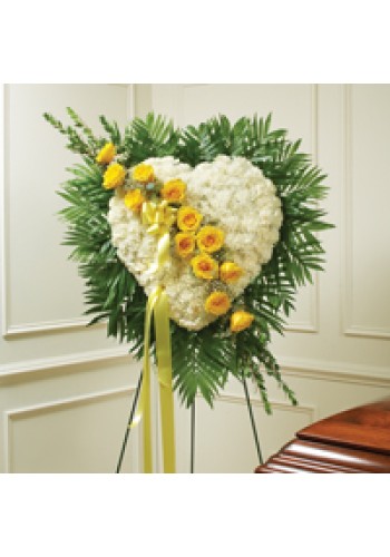 Solid White Standing Heart with Yellow Rose Break