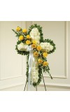 Yellow andamp White Stnading Cross with Yellow Rose Break
