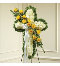 Yellow andamp White Stnading Cross with Yellow Rose Break