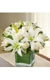 Modern Embraceâ„¢ White Rose and Lily Cube