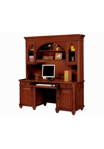 Antigua Computer Credenza with Palladium Overhead Storage