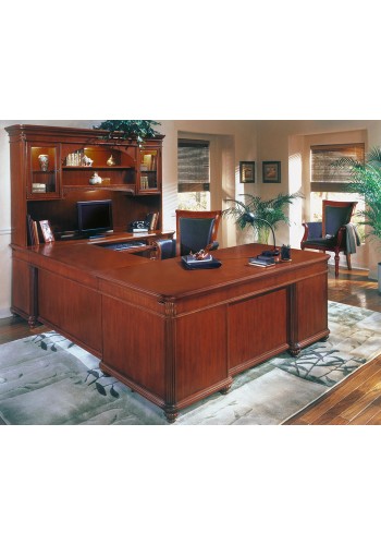 Antigua Executive U-Shape Desk with Palladium Overhead Storage