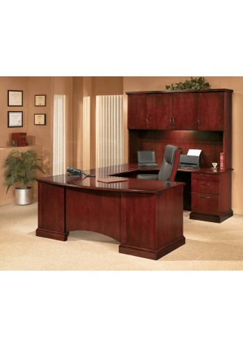 Belmont Brown Cherry Executive Corner U-Shape Desk with Overhead Storage