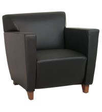 Black Leather Club Chair with Cherry Finish Legs (MSL8471)