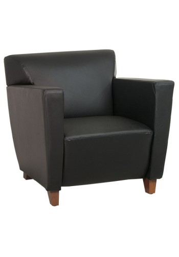 Black Leather Club Chair with Cherry Finish Legs (MSL8471)