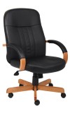 Black Leather High Back Oak Wood Finish Executive Chair (MB8376-O)