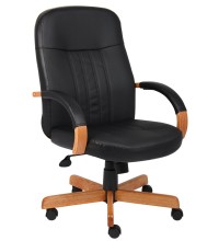 Black Leather High Back Oak Wood Finish Executive Chair (MB8376-O)