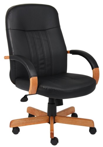 Black Leather High Back Oak Wood Finish Executive Chair (MB8376-O)