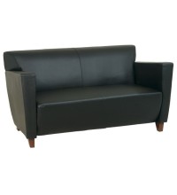 Black Leather Loveseat with Cherry Finish Legs (MSL8472)