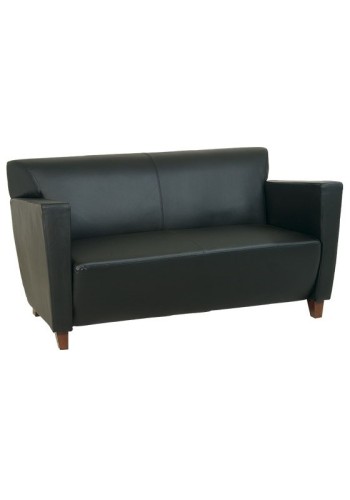 Black Leather Loveseat with Cherry Finish Legs (MSL8472)