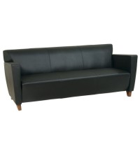 Black Leather Sofa with Cherry Finish Legs (MSL8473)