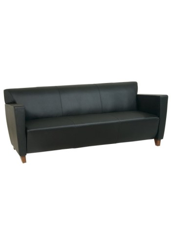 Black Leather Sofa with Cherry Finish Legs (MSL8473)