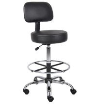 Black Medical Stool with Backrest/Footring (MB16245-BK)