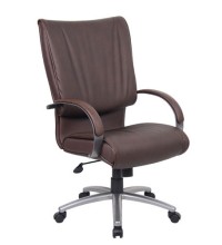 Brown and Pewter Mid Back Leather Executive Chair (MB9706P-BB)