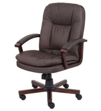 Brown Leather Cherry Finish Mid-Back Executive Chair (B796-VSBN)