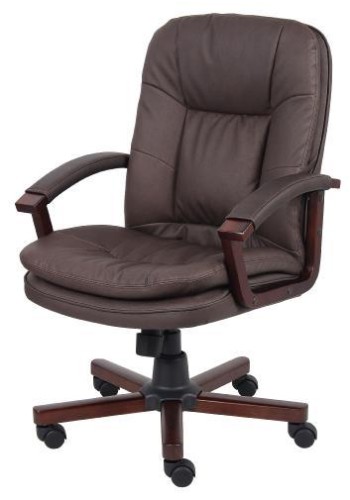 Brown Leather Cherry Finish Mid-Back Executive Chair (B796-VSBN)