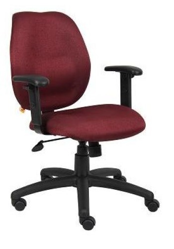 Burgundy Fabric Mid Back Task Chair with Adjustable Arms (MB1014-BY)