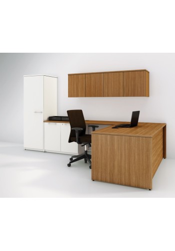 Concept 400E, L-Shape Executive Desk Shell with Wall-Mounted Hutch