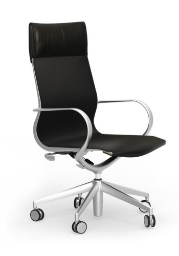 Curva Aluminum Frame Hi-Back Leather Executive Chair with Casters