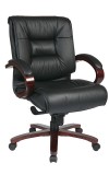 Deluxe Mid-Back Executive Leather Chair with Mahogany Finish