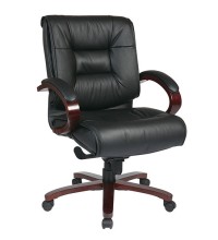 Deluxe Mid-Back Executive Leather Chair with Mahogany Finish