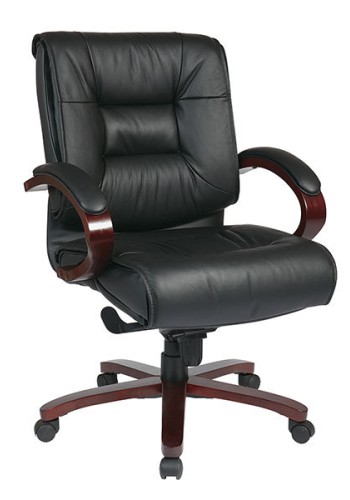 Deluxe Mid-Back Executive Leather Chair with Mahogany Finish