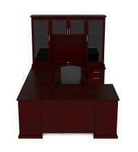 Emerald Executive U-Shape Desk with Glass Door Hutch